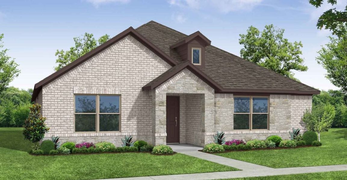 Front exterior of a new home in Redden Farms, Midlothian, TX, highlighting curb appeal (Image 1). Front exterior of a new home in Redden Farms, Midlothian, TX, highlighting curb appeal (Image 1).