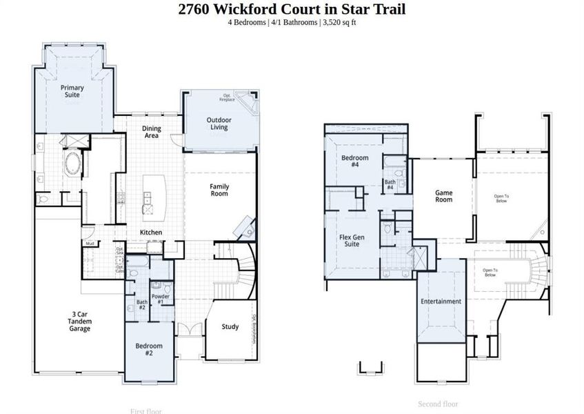 2D floor plan layout of this home in Star Trail, Prosper, TX (Image 3).