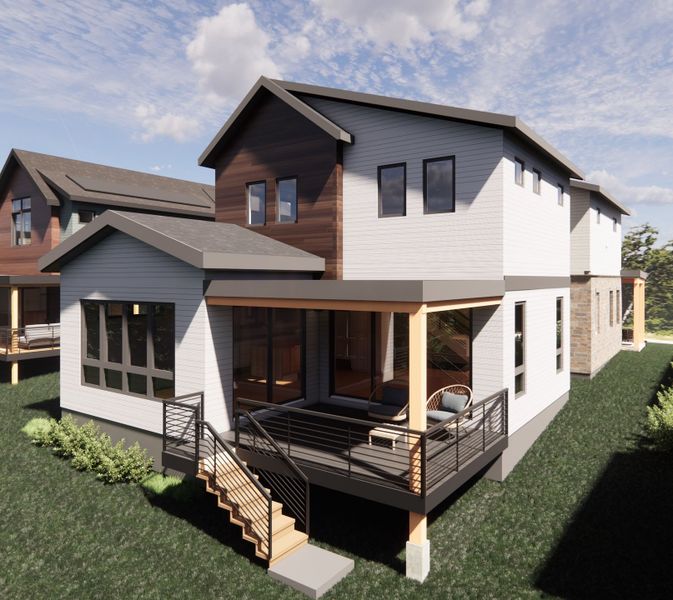 photo 3:Step out onto the covered back deck—an extension of the living room—perfect for morning coffee, evening cocktails, or hosting gatherings. With space for dining and lounging, this outdoor retreat enhances the homes effortless livability.