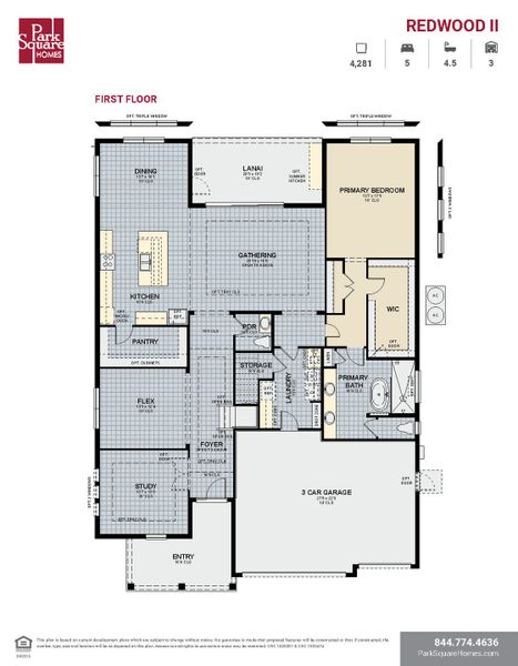 2D floor plan layout for the Redwood II by Park Square Residential in The Sanctuary at Seaire, Parrish, FL (Image 3).