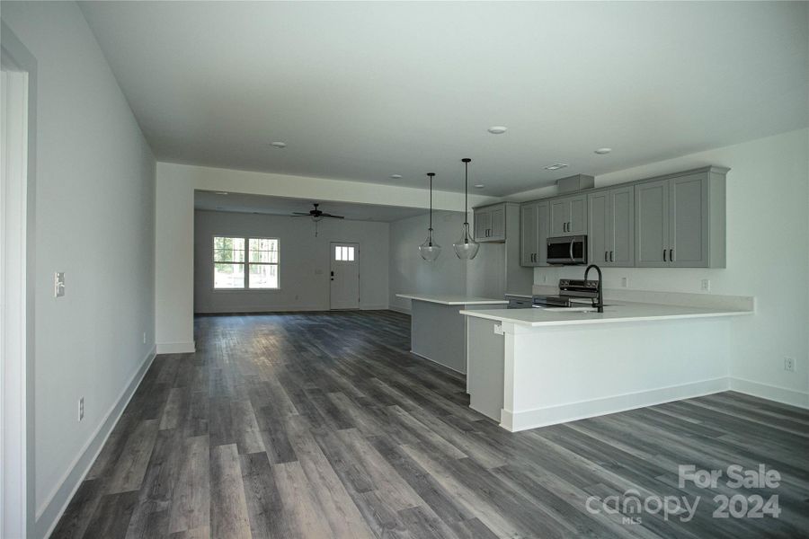 Dining room and kitchen.