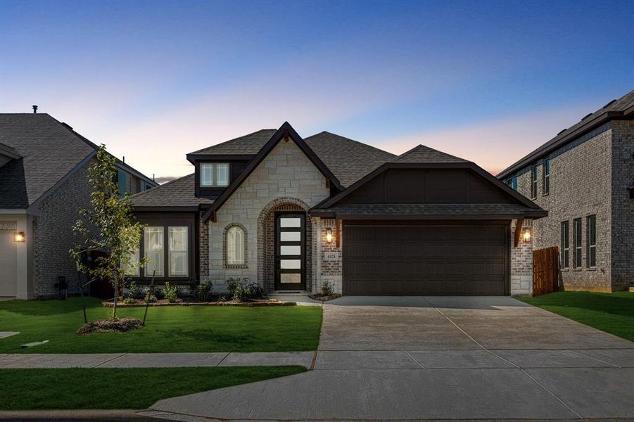 Front exterior of a new home in Hulen Trails Classic 50, Fort Worth, TX, highlighting curb appeal (Image 22). Front exterior of a new home in Hulen Trails Classic 50, Fort Worth, TX, highlighting curb appeal (Image 22).