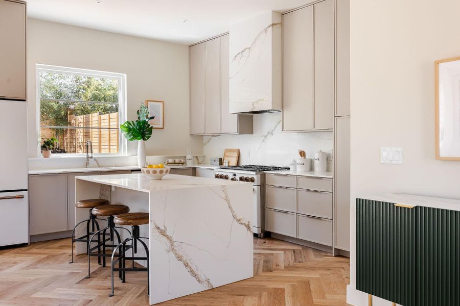 Kitchen with Cafe appliances.