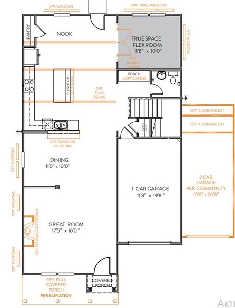 2D floor plan layout for the TA2300 by True Homes in Reeves Crossing, St. George, SC (Image 4).