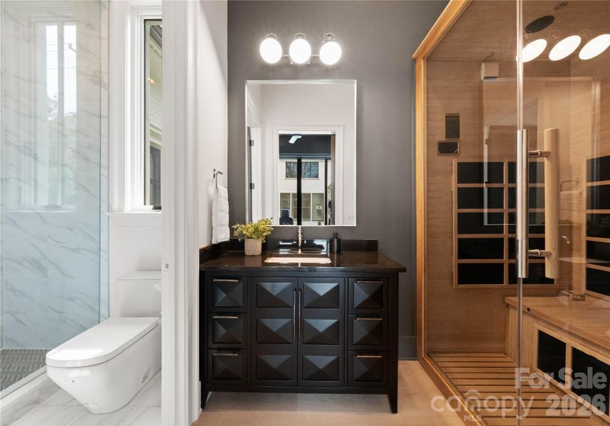 Full bath in well being room Full bath in well being room