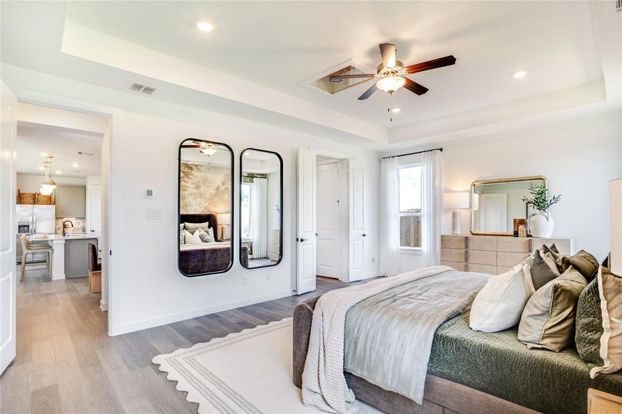 The Primary bedroom features, ample natural light, and a ceiling fan. The Primary bedroom features, ample natural light, and a ceiling fan.