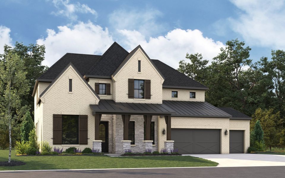 Representative exterior photo of a completed home built from the 5042 by Tradition Homes in Mosaic – 70′ Lots, Prosper, TX (Image 2). Representative exterior photo of a completed home built from the 5042 by Tradition Homes in Mosaic – 70′ Lots, Prosper, TX (Image 2).