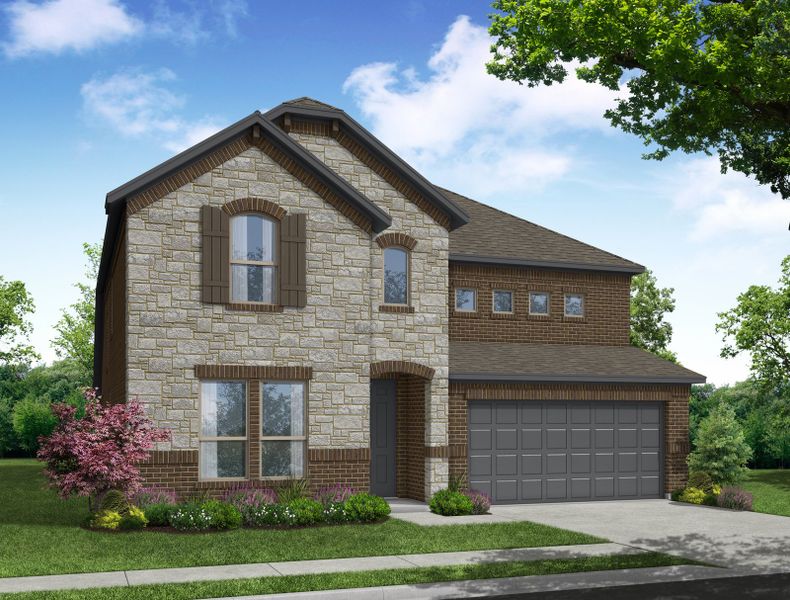 Representative exterior photo of a completed home built from the Winchester by Impression Homes in Timberbrook, Justin, TX (Image 9). Representative exterior photo of a completed home built from the Winchester by Impression Homes in Timberbrook, Justin, TX (Image 9).