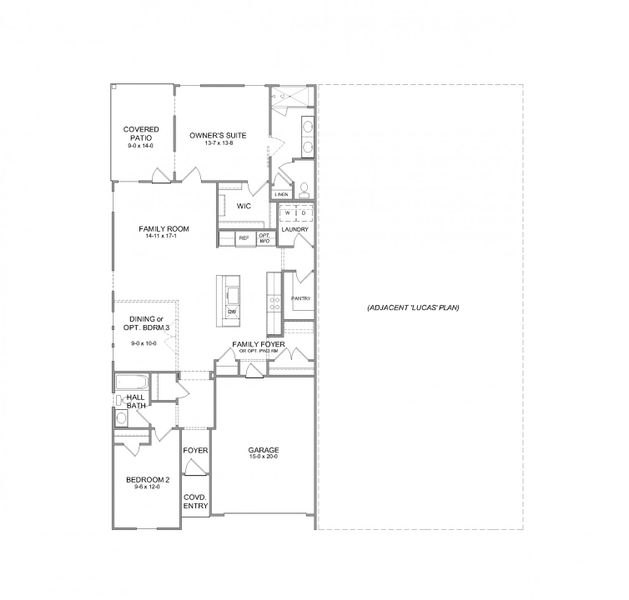 2D floor plan layout for the Lucas by Fischer Homes in The Villas at Longleaf Park, Santa Rosa Beach, FL (Image 3).