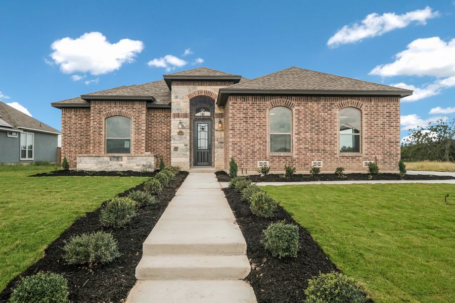 Representative exterior photo of a completed home built from the The Brighton by Whitestone Custom Homes in Johnson Ranch, Bulverde, TX (Image 2). Representative exterior photo of a completed home built from the The Brighton by Whitestone Custom Homes in Johnson Ranch, Bulverde, TX (Image 2).