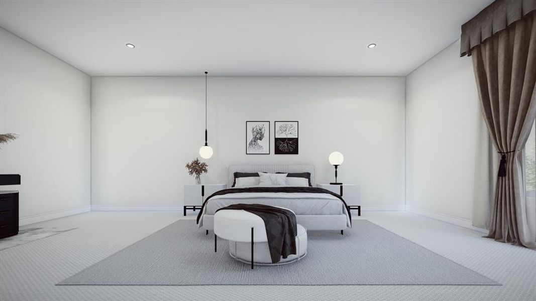 Bedroom featuring carpet floors and recessed lighting