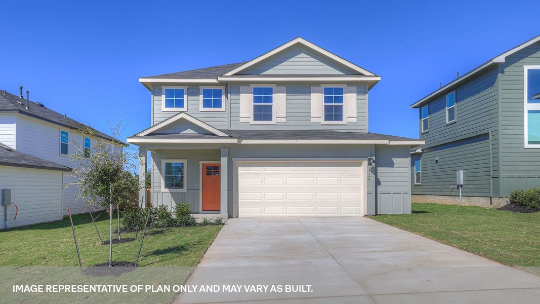 Representative exterior photo of a completed home built from the The Madison by D.R. Horton in Paramount, Kyle, TX (Image 1). Representative exterior photo of a completed home built from the The Madison by D.R. Horton in Paramount, Kyle, TX (Image 1).
