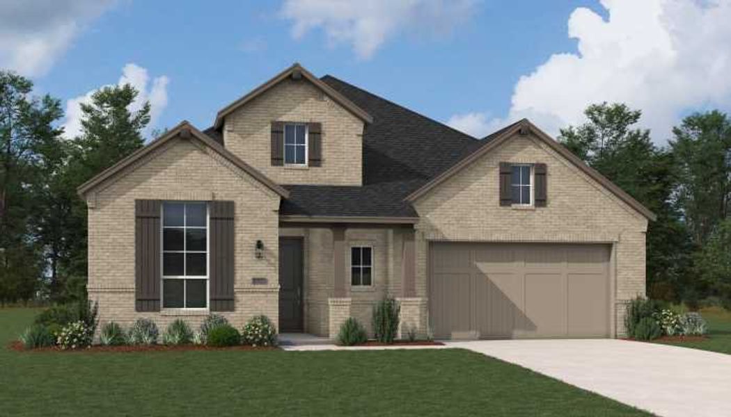 Representative exterior photo of a completed home built from the Oxford by Highland Homes in Parkside On The River, Georgetown, TX (Image 24).