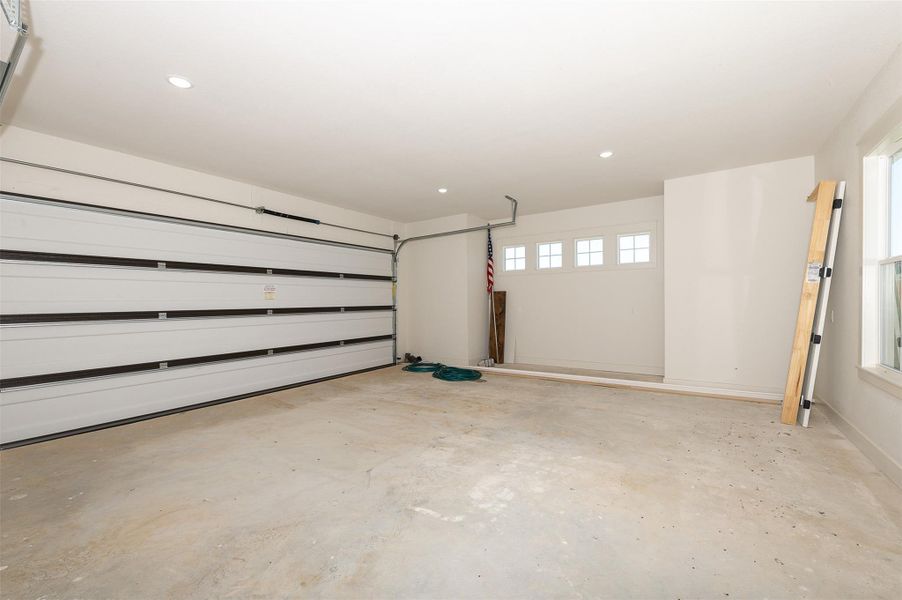 Garage with recessed lighting