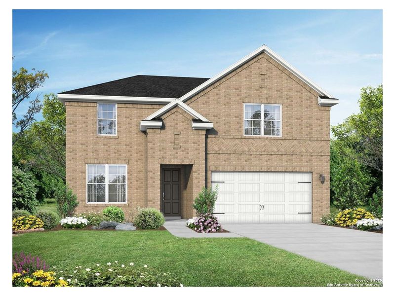 Front exterior of a new home in Hickory Ridge, San Antonio, TX, highlighting curb appeal (Image 1). Front exterior of a new home in Hickory Ridge, San Antonio, TX, highlighting curb appeal (Image 1).