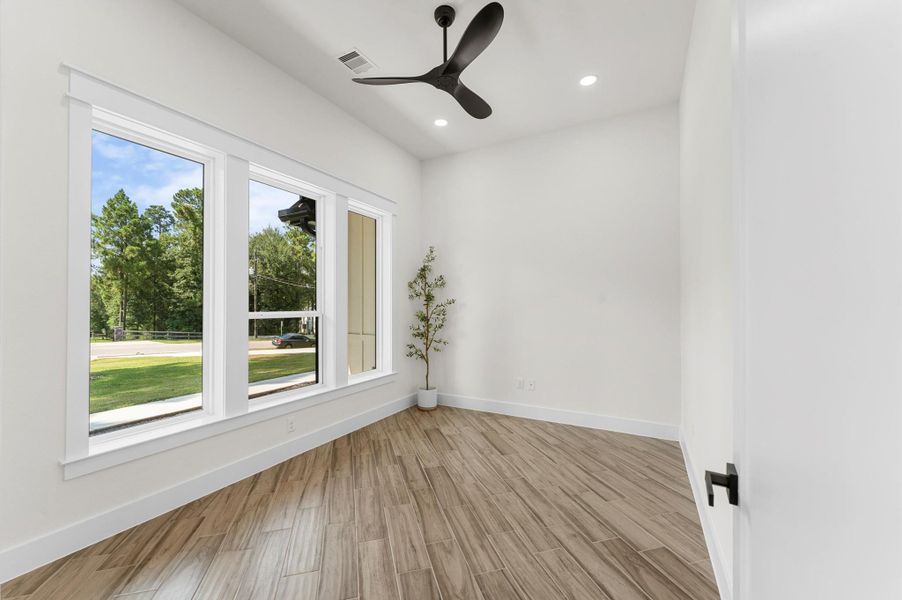 Private office on the first floor with great natural light—perfect for remote work or a quiet study. Private office on the first floor with great natural light—perfect for remote work or a quiet study.