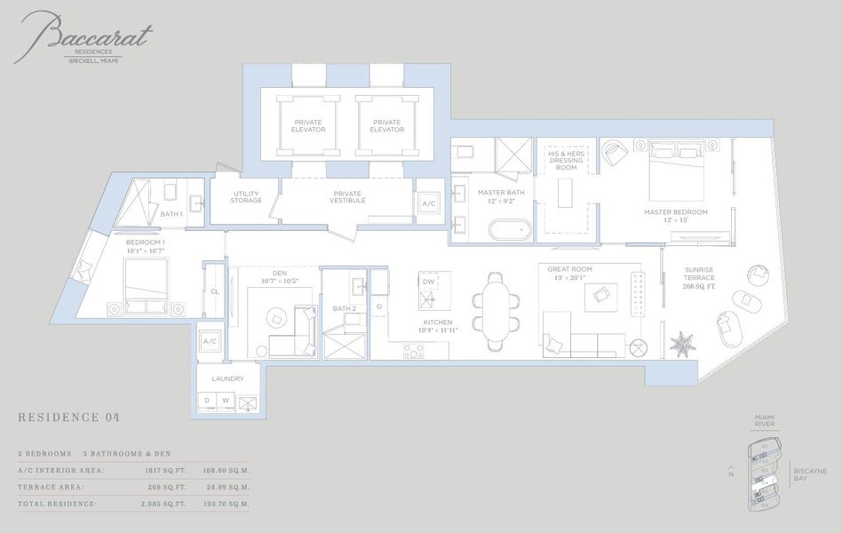 2D floor plan layout for the Residence 04 by Related Group in Baccarat Residences Miami, Miami, FL (Image 1).