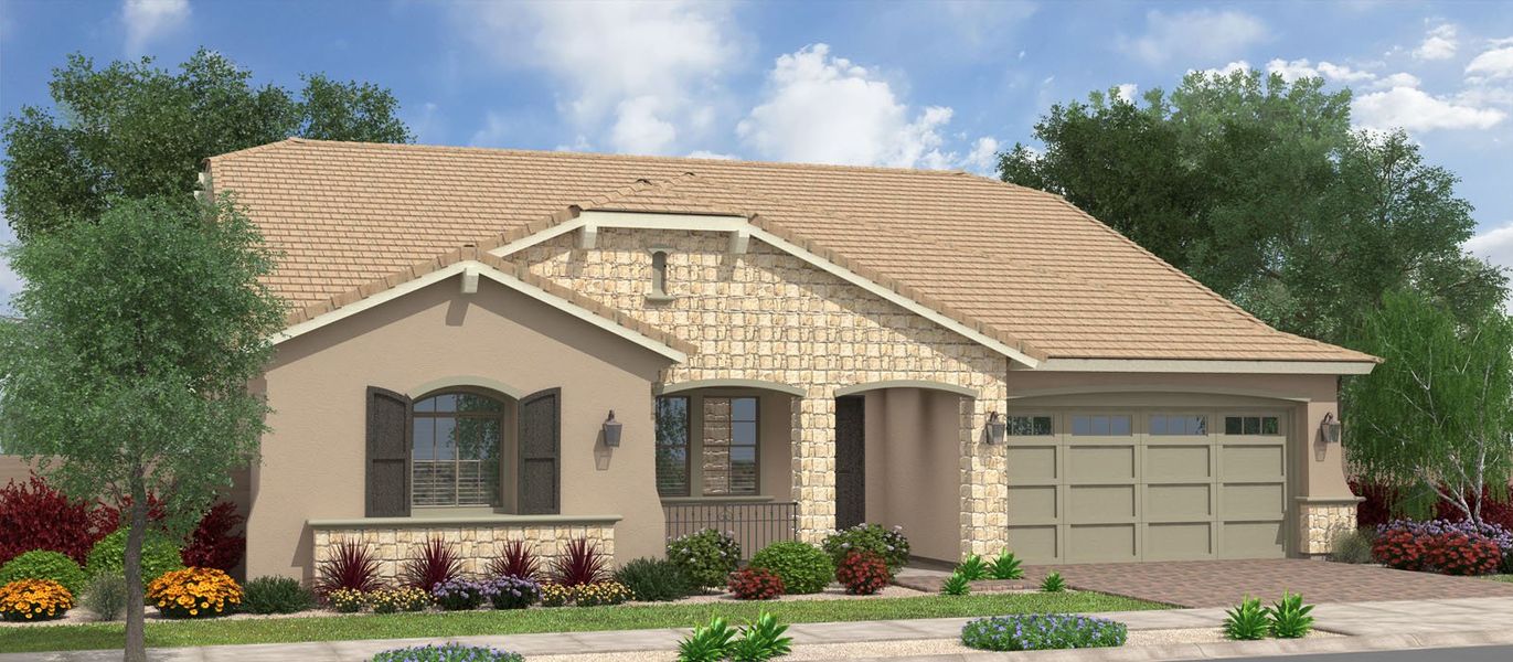 Representative exterior photo of a completed home built from the Teak with Loft by Fulton Homes in Fields at Barney Farms, Queen Creek, AZ (Image 4).