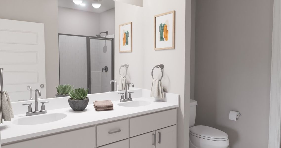 Virtually staged rendering - features may vary. First Floor Primary en suite Bath