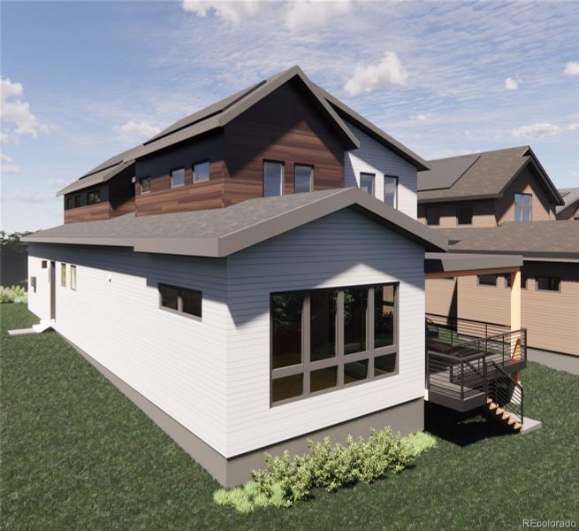 The rear elevation showcases seamless indoor outdoor living with expansive windows and direct access to the covered back deck. Enjoy natural light, privacy, and a peaceful setting ideal for everyday relaxation or entertaining. The rear elevation showcases seamless indoor outdoor living with expansive windows and direct access to the covered back deck. Enjoy natural light, privacy, and a peaceful setting ideal for everyday relaxation or entertaining.