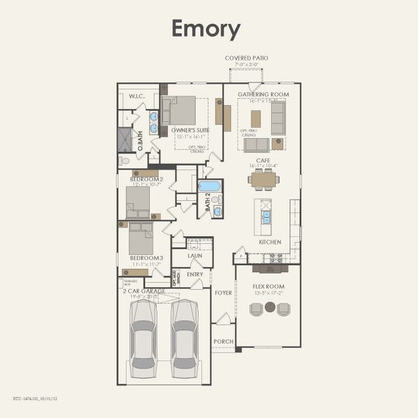 2D floor plan layout for the Emory by Pulte Homes in Whitewing Trails, Princeton, TX (Image 4).