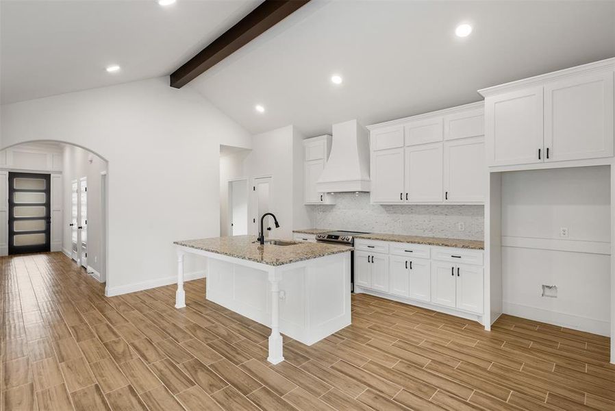 Gorgeous upper cabinets to ceiling.