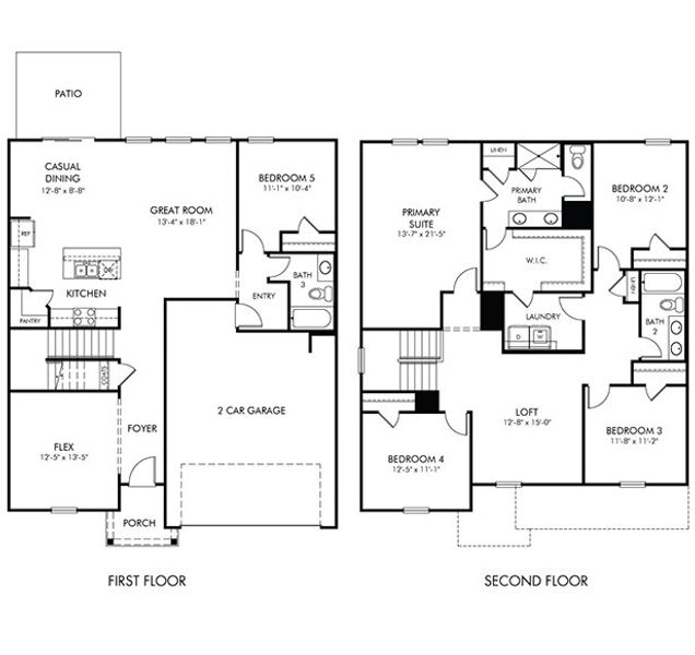 2D floor plan layout of this home in Creek Ridge - Signature Collection, Spartanburg, SC (Image 1).
