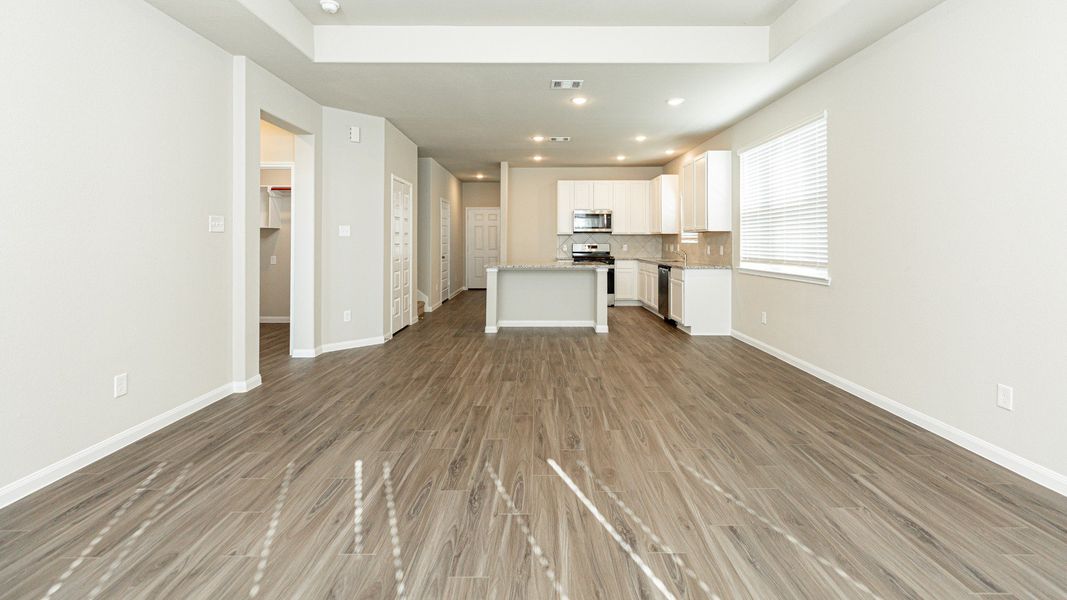 Family Room to Dining Area and Kitchen