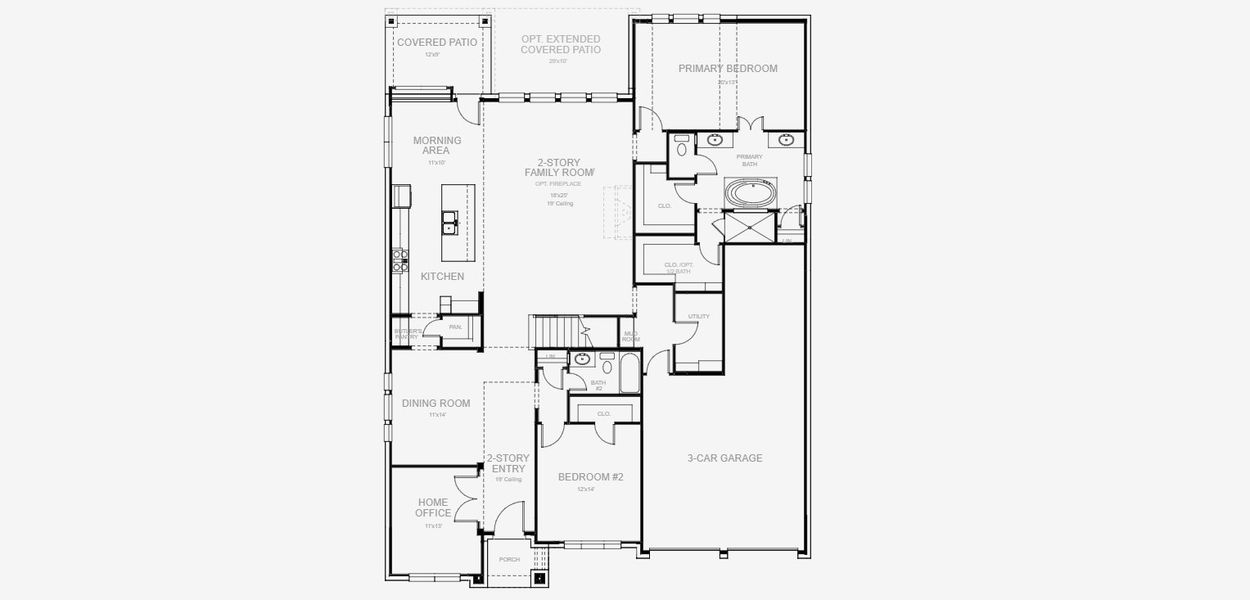 2D floor plan layout for the 3546W by Perry Homes in Mantua, Van Alstyne, TX (Image 3).