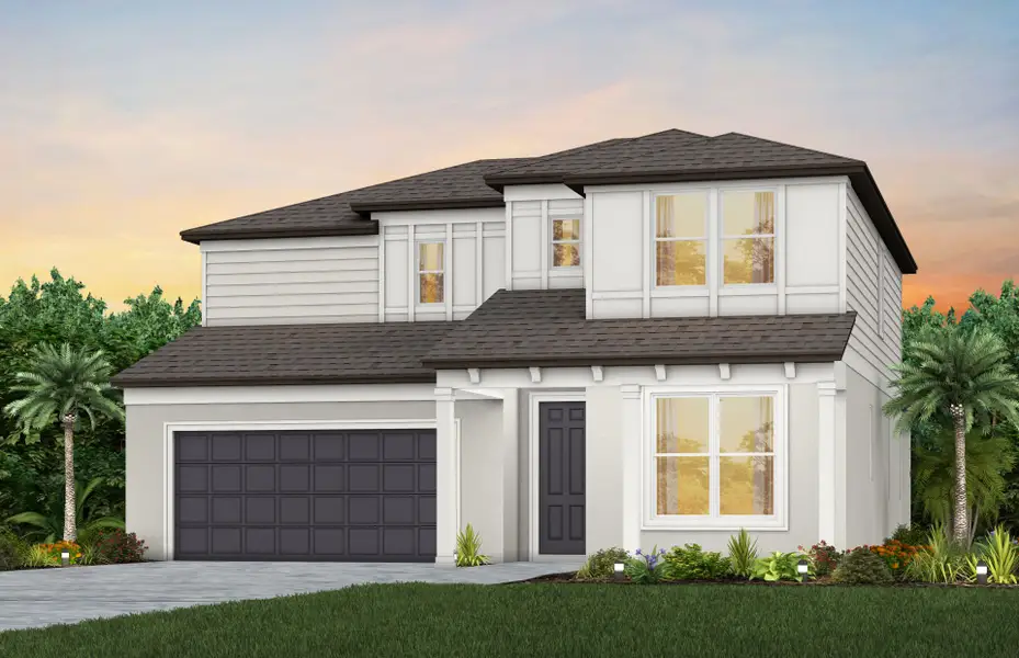 Representative exterior photo of a completed home built from the Umbria by Pulte Homes in Riversong, Parrish, FL (Image 2). Representative exterior photo of a completed home built from the Umbria by Pulte Homes in Riversong, Parrish, FL (Image 2).