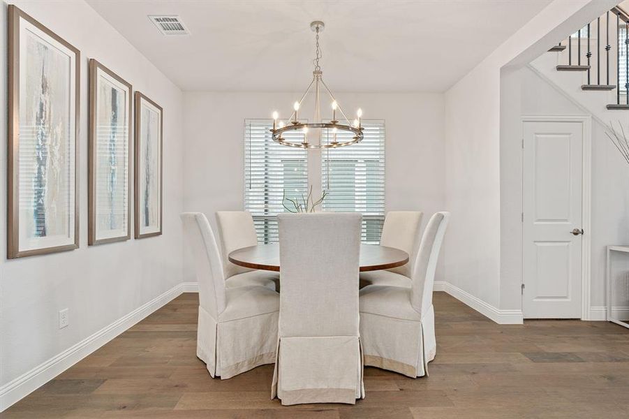 Dining space featuring a chandelier