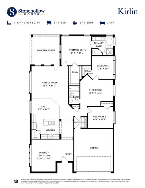 2D floor plan layout for the Kirlin by Stonehollow Homes in Meadow Vista, Anna, TX (Image 3).