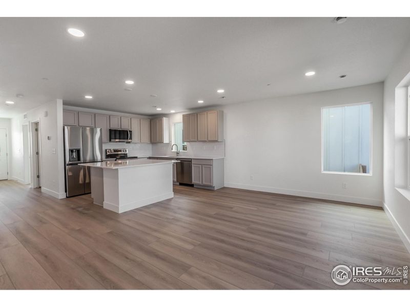 KITCHEN, LIVING AND DINING