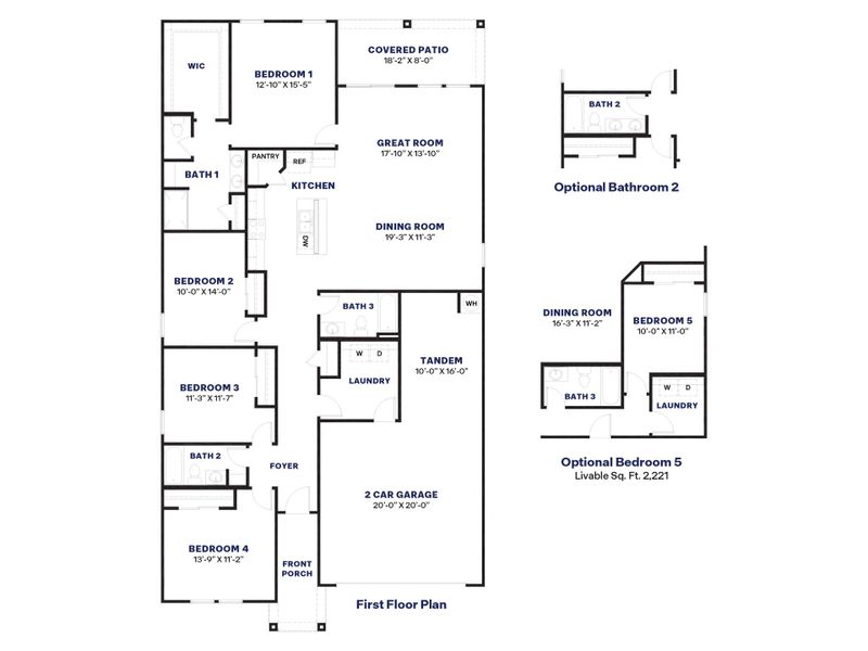 2D floor plan layout for the Saguaro by D.R. Horton in Anthem at Merrill Ranch, Florence, AZ (Image 5).