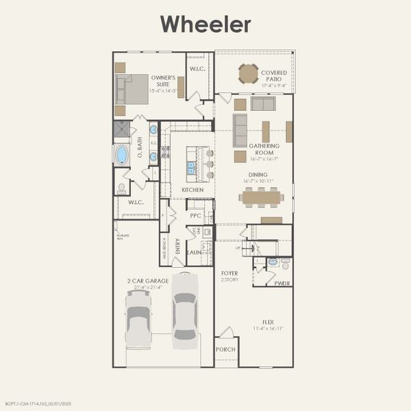 2D floor plan layout for the Wheeler by Pulte Homes in Ribbonwood, Aubrey, TX (Image 5).