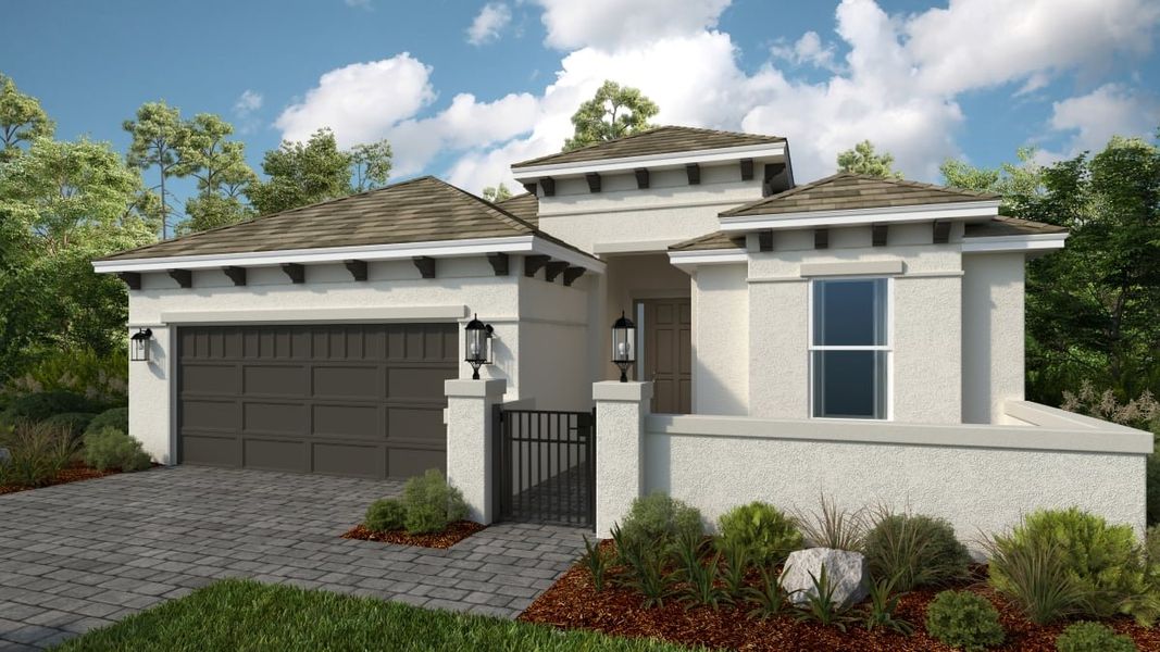 Representative exterior photo of a completed home built from the Lazio II by Taylor Morrison in Esplanade at McKinnon Groves, Winter Garden, FL (Image 20).