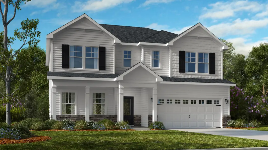 Front exterior of a new home in Hickory Grove, Sanford, NC, highlighting curb appeal (Image 1). Front exterior of a new home in Hickory Grove, Sanford, NC, highlighting curb appeal (Image 1).