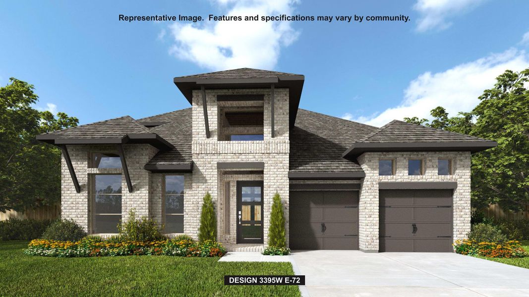Front exterior of a new home in Parkside On The River West 60', Georgetown, TX, highlighting curb appeal (Image 1).