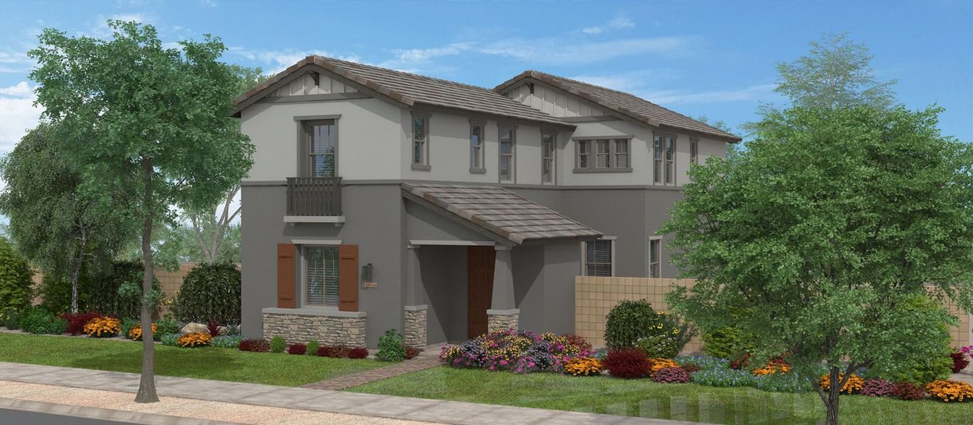 Front exterior of a new home in San Francisco at Prasada, Surprise, AZ, highlighting curb appeal (Image 1).