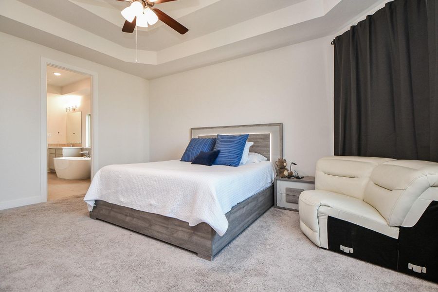 Your primary ensuite bath peeks out, left. Your primary ensuite bath peeks out, left.