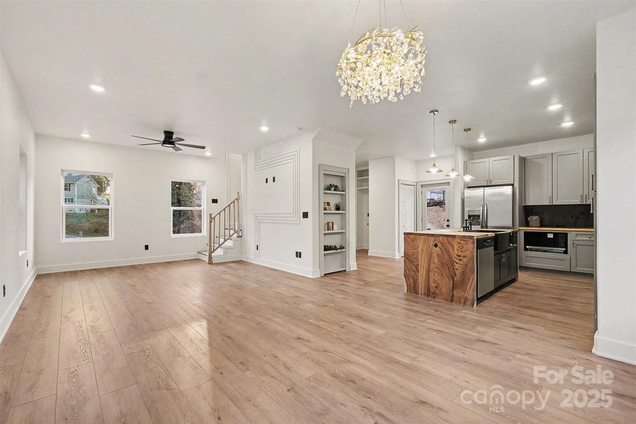 Dining, living and kitchen