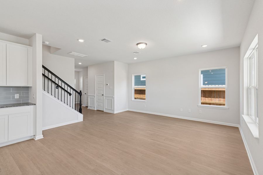 The Oriole II- Family Room. Sample image to be used for example only, colors, options and upgrades vary.