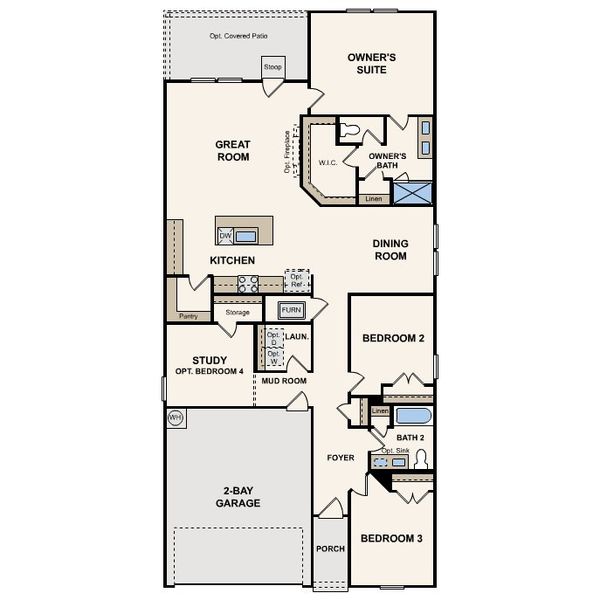 2D floor plan layout for the Heron by Century Communities in Vue at Evelyn, Austin, TX (Image 3).