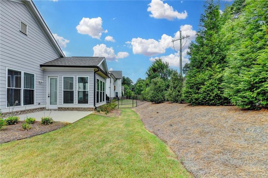 Exterior details and patio area of a home in Ellington Townhomes, Suwanee (Image 31).