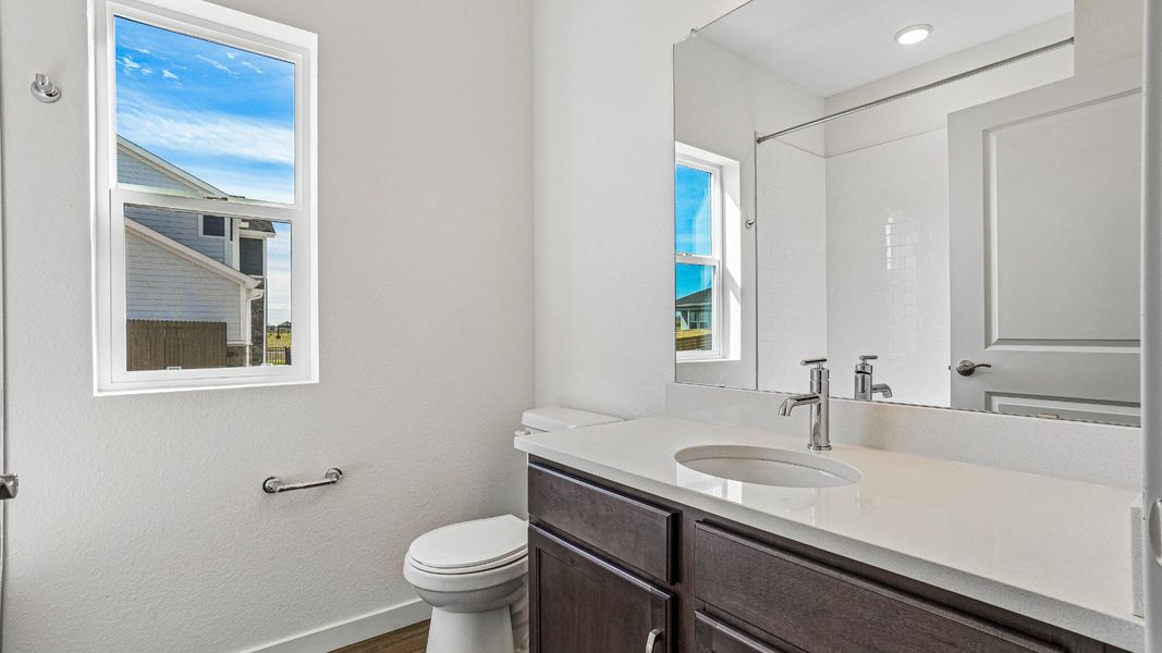 A thoughtfully designed bathroom for family members and guests
