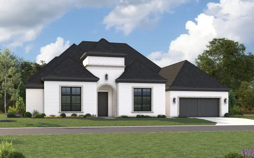 Representative exterior photo of a completed home built from the 7071 by Tradition Homes in Furst Ranch – 80′ Lots, Prosper, TX (Image 3).