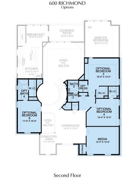 2D floor plan layout for the Richmond by Landon Homes in Estate 64s, Frisco, TX (Image 4). 2D floor plan layout for the Richmond by Landon Homes in Estate 64s, Frisco, TX (Image 4).