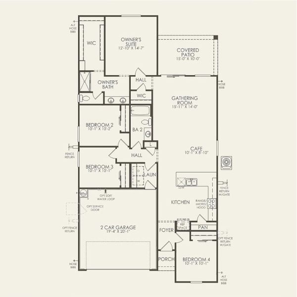 2D floor plan layout for the Hummingbird by Pulte Homes in Hayden Estates, Buckeye, AZ (Image 3).