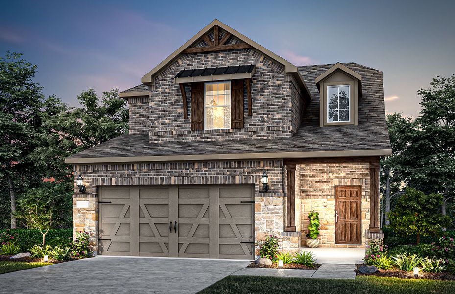 The Harrison, a two-story home with 2-car garage, shown with Home Exterior W