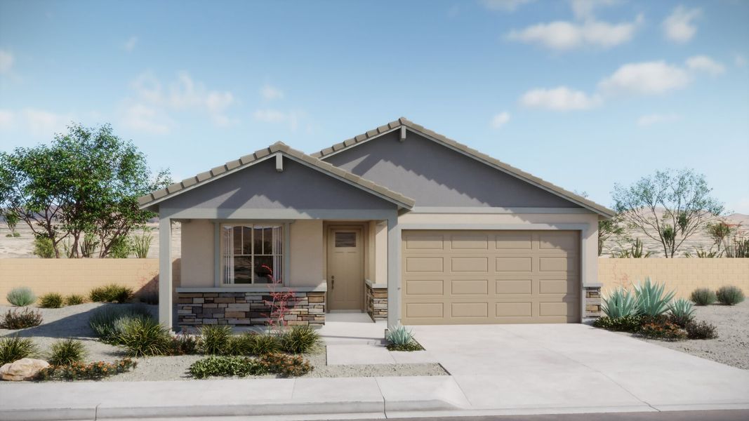 Representative exterior photo of a completed home built from the Copper by Mattamy Homes in Alamar At Rocking K, Tucson, AZ (Image 2). Representative exterior photo of a completed home built from the Copper by Mattamy Homes in Alamar At Rocking K, Tucson, AZ (Image 2).